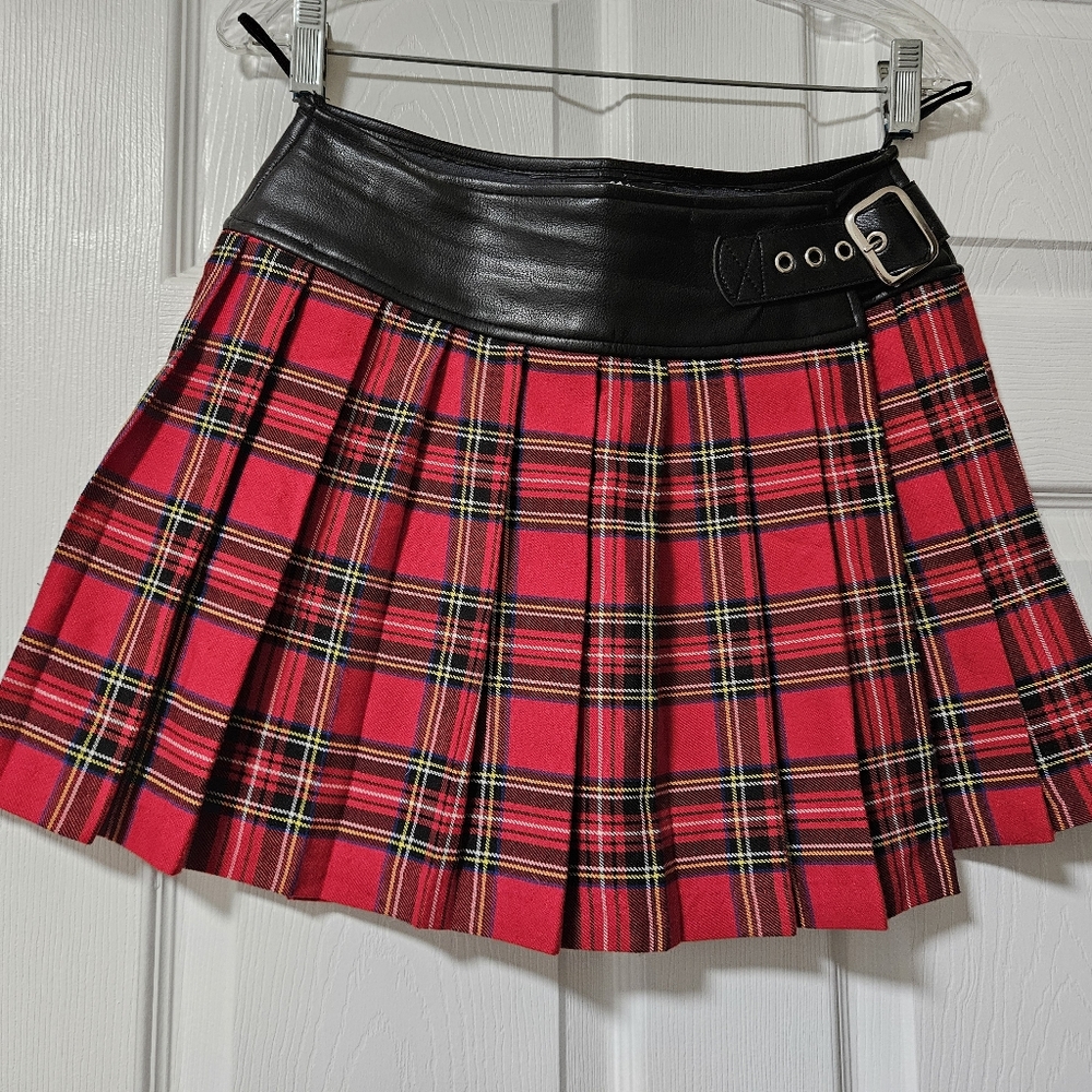 VINTAGE 90s Lip Service Red Plaid Mini Skirt - Pristine Collector Piece - M